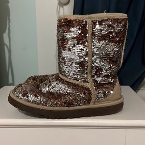 Silver and brown sparkly uggs
